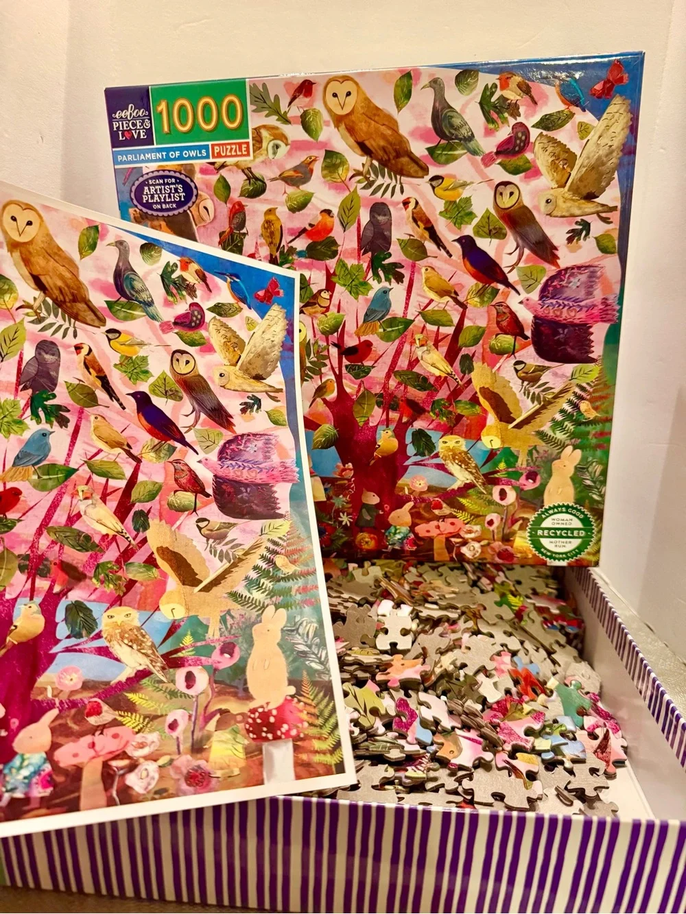 Parliament of Owls Pink Multicolor Bird Toy Puzzle by eeBoo